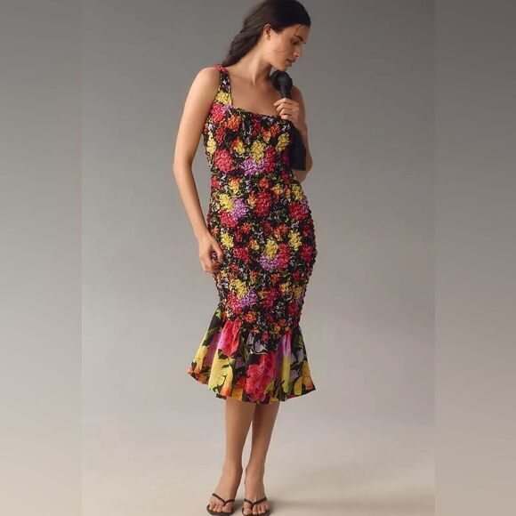 By Anthropologie x Yukiko Noritake Square-Neck Pebble-Smocked Dress NWT - Picture 1 of 10